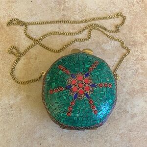 Colorful Mosaic Round Brass Purse